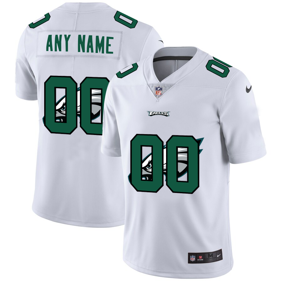 Wholesale Philadelphia Eagles Custom White Men Nike Team Logo Dual Overlap Limited NFL Jersey->customized nfl jersey->Custom Jersey